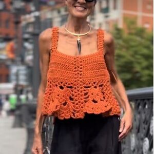 ZARA WOMAN  DARK ORANGE CROCHET KNIT TOP